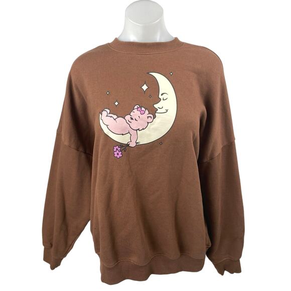 PacSun Teddy Baby Brown Long Sleeve Oversized Graphic Sweatshirt Sweater Top OS - Picture 1 of 5